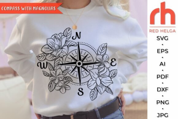 Compass with Magnolia SVG, Floral Design
