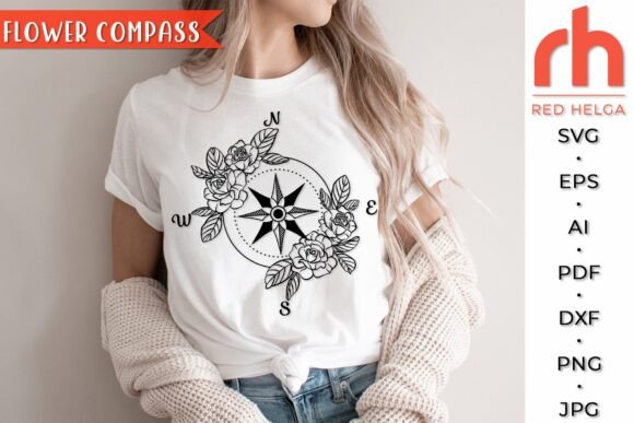 Compass with Roses SVG, Floral Design