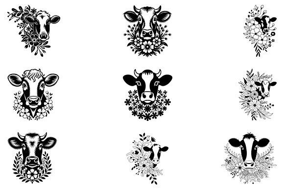 Cow with Flowers Svg Bundle