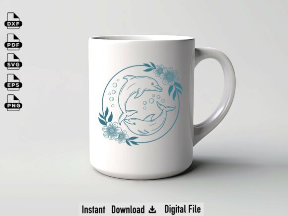 Dolphin Flower Frame Svg, Cut File