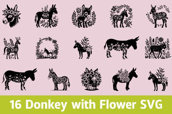 Donkey with Flower Bundle, Floral Donkey