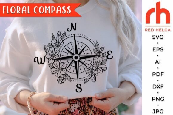 Floral Compass SVG, Flower Design DXF
