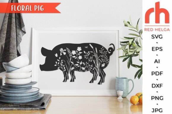 Floral Pig SVG, Flower Animal Cut File
