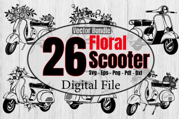 Floral Scooter Svg Bundle, Motor Bike Svg