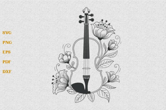 Floral Violin Music Instrument SVG