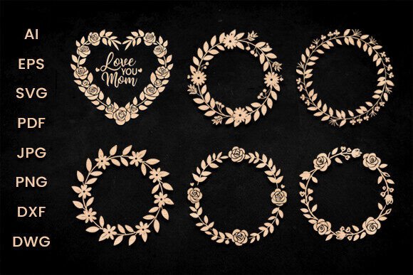 Laser Cut Floral Wreath SVG Bundle Design
