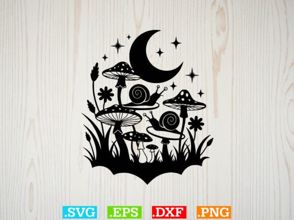 Magical Mushroom Svg, Moon with Mushroom