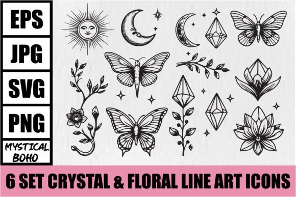 Mystical Boho Crystal Floral Icons