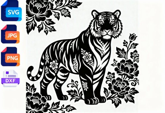 Tiger Floral Silhouette SVG Cut File