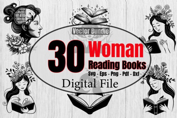 Woman Reading Books Svg Bundle, Floral
